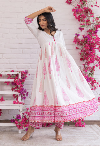 Pink White kurta set