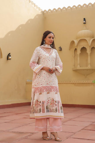 Mughal print pastel pink kurta set